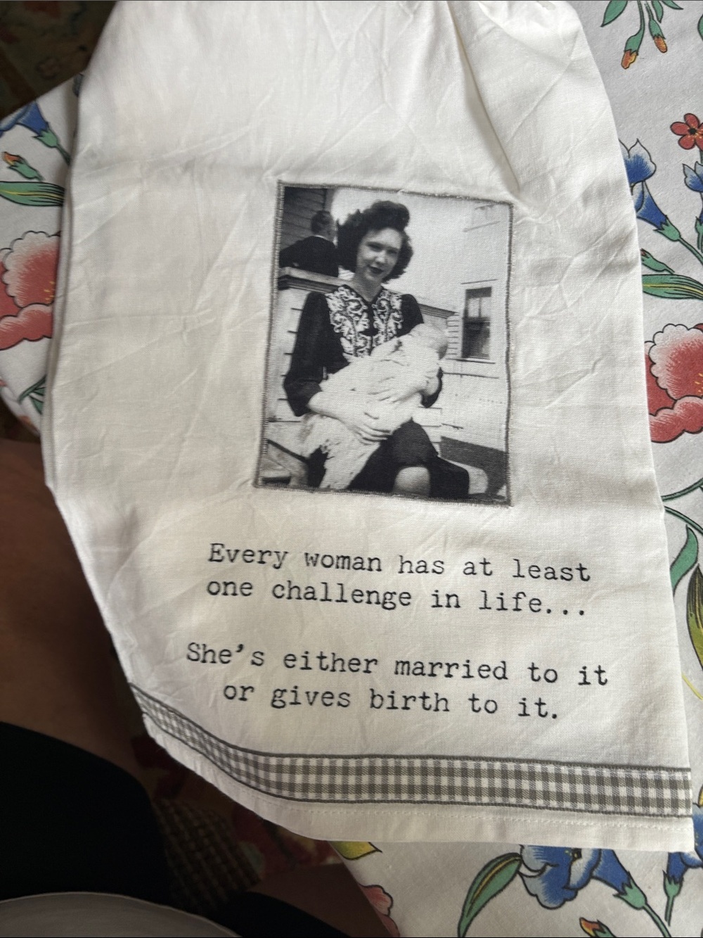 White Printed Kitchen Towel with Vintage Quote